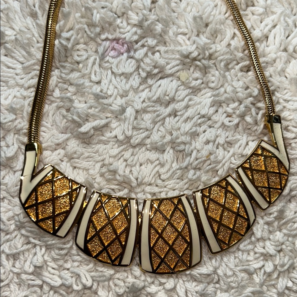 Monet Gold and Cream Art Deco Statement Necklace